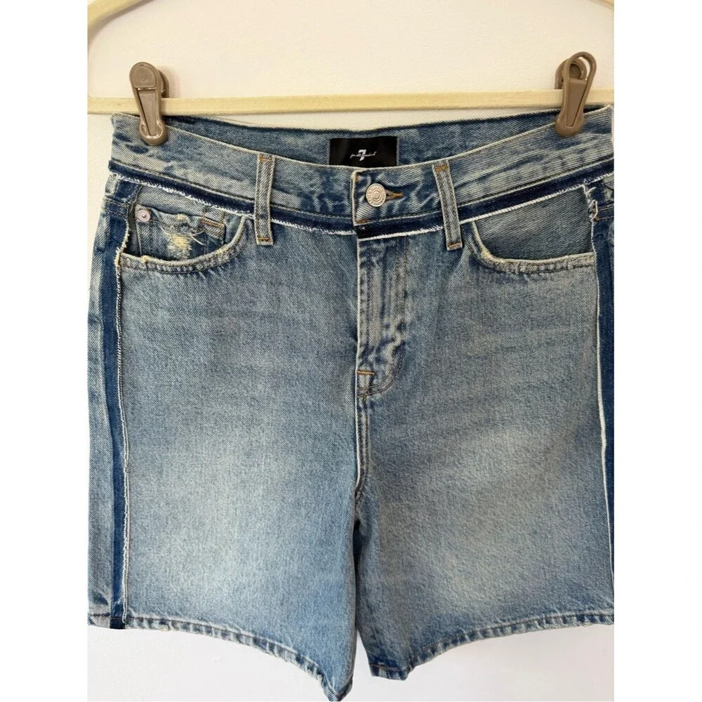 7 For All Mankind Light Blue Mid-Rise Denim Bermuda Shorts Lola shorts size 27